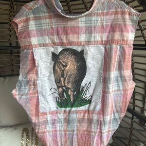 XXL Plaid Sleeveless Top with a pig butt Graphic
